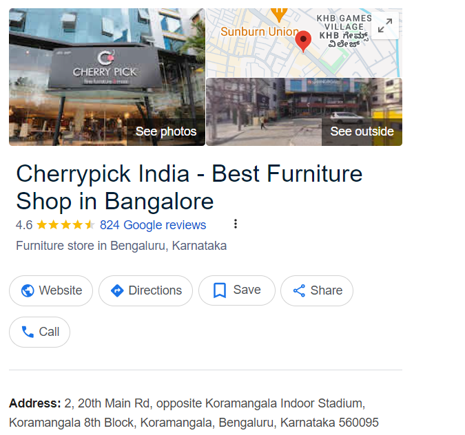 cherry pick furniture google map listings